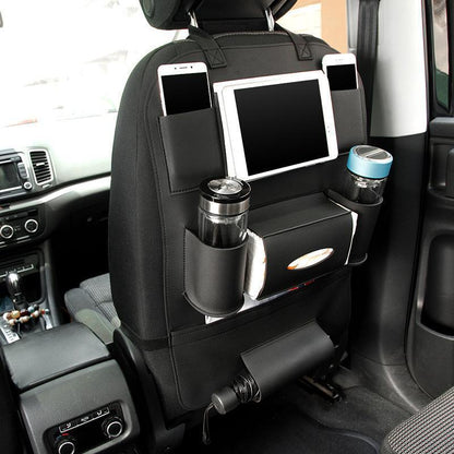 Brown Rectangular Car Seat Organizer with Multiple Pockets