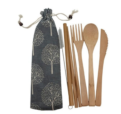 Eco-Friendly Bamboo Reusable Cutlery Set with Portable Pouch
