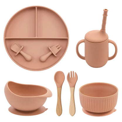 Eco-Friendly Pink Silicone Baby Feeding Plate Set