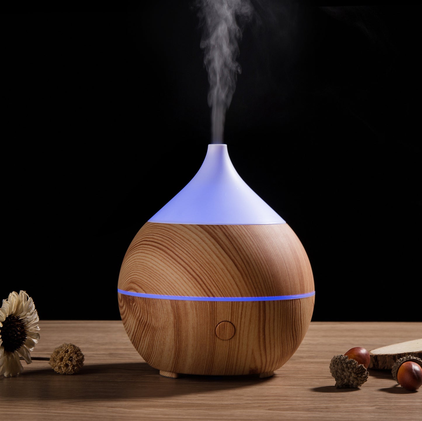 Natural Wood Grain Teardrop Essential Oil Diffuser for Aromatherapy & Humidification