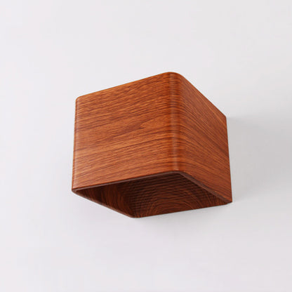 Eco-Friendly Wood Grain Wall Light Fixture - Square Minimalist Design