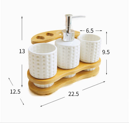 Eco-Friendly Bathroom Accessory Set - Ceramic & Bamboo