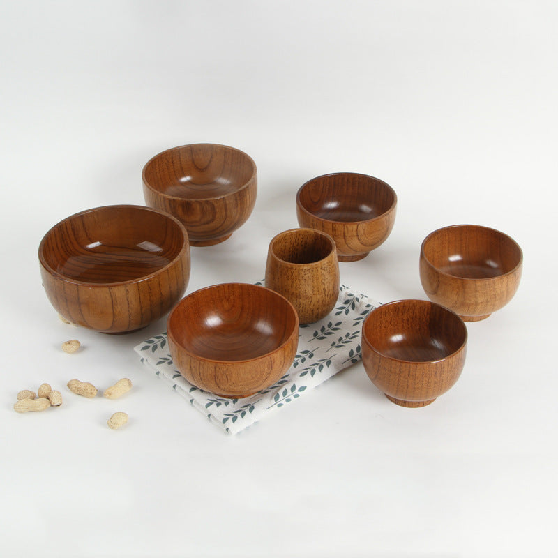 Eco-Friendly Wooden Bowls and Cup Set - Natural, Stackable, Biodegradable