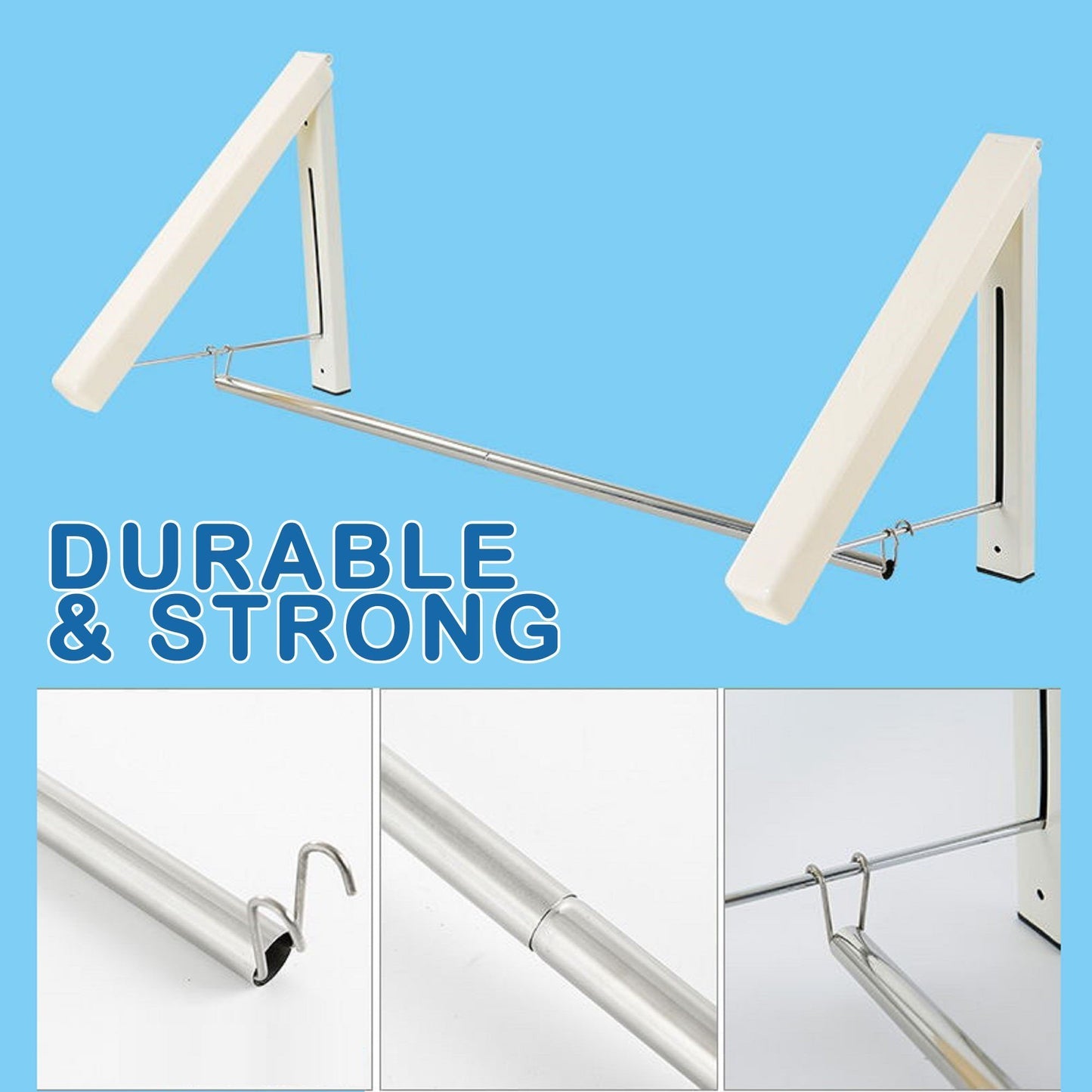 Space-Saving Folding Retractable Clothes Rack - Wall-Mounted, White