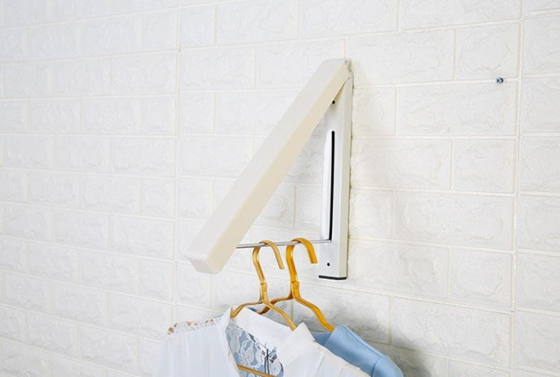 Space-Saving Folding Retractable Clothes Rack - Wall-Mounted, White