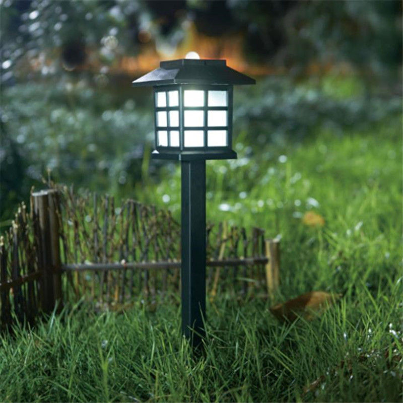 Solar-Powered Lantern-Style Garden Light with Black Frame and White Light