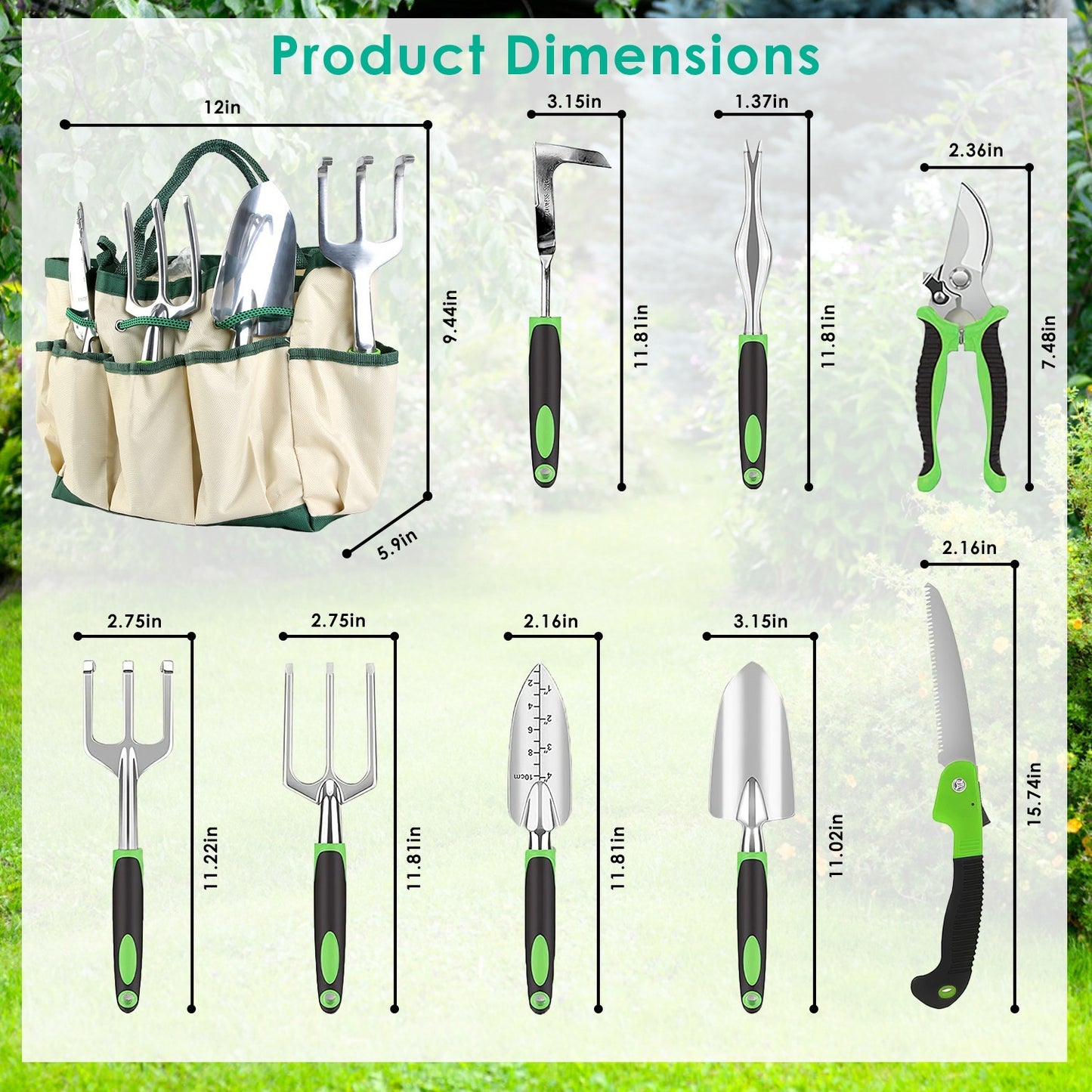 Eco-Friendly Gardening Tool Set with Durable Aluminum Tools and Reusable Bag