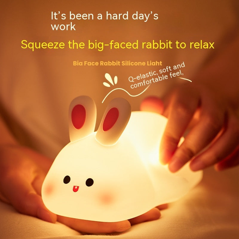 Bunny LED Night Light (5.6 × 4.3 × 3.3 in) – Touch Sensor Silicone Lamp with Timer, Rechargeable Kids Bedside Light