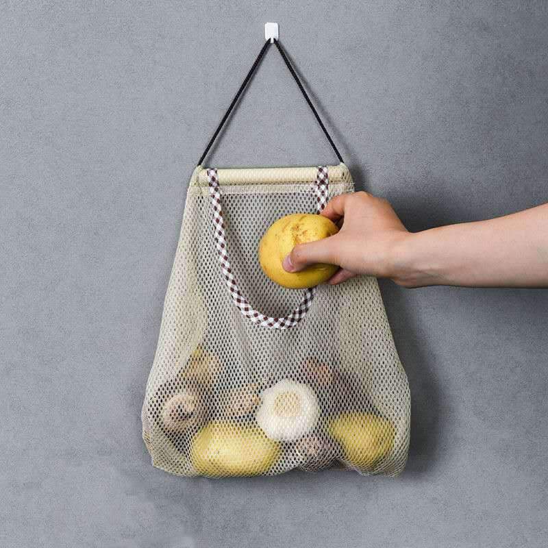 Eco-Friendly Reusable Produce Bag with Beige Mesh and Drawstring