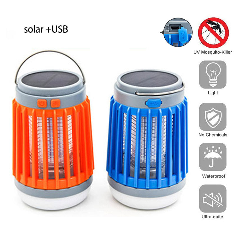 Solar and USB-Powered Mosquito Killer Lamp in Orange and Blue