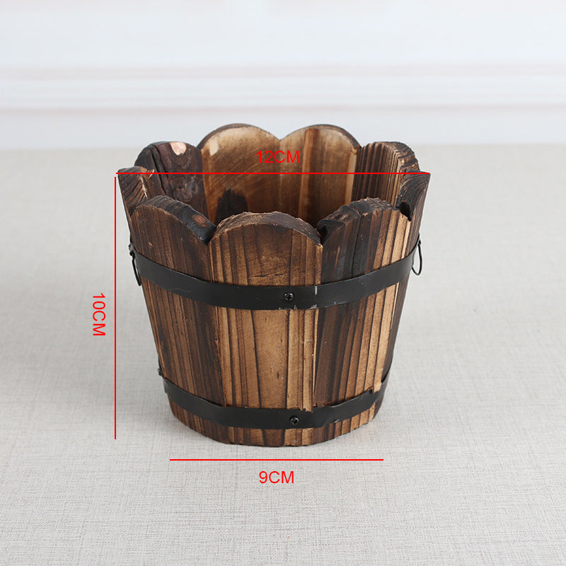 Carbonized Wooden Barrel Flowerpot - Eco-Friendly Planter