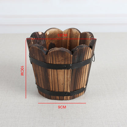 Carbonized Wooden Barrel Flowerpot - Eco-Friendly Planter