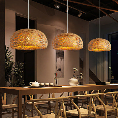 Eco-Friendly Dome-Shaped Bamboo Pendant Light