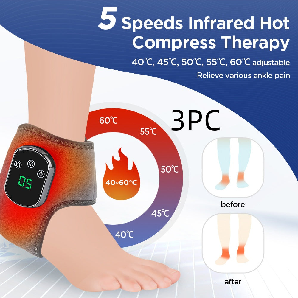 5-Speed Heating & 3-Speed Vibration Ankle Massager – Gray