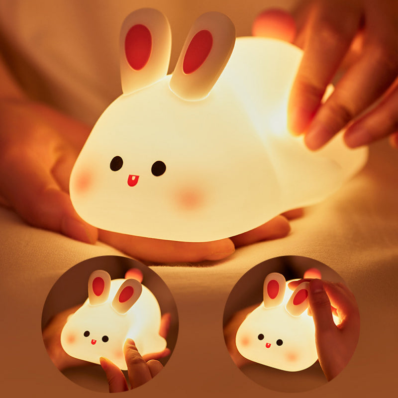 Bunny LED Night Light (5.6 × 4.3 × 3.3 in) – Touch Sensor Silicone Lamp with Timer, Rechargeable Kids Bedside Light