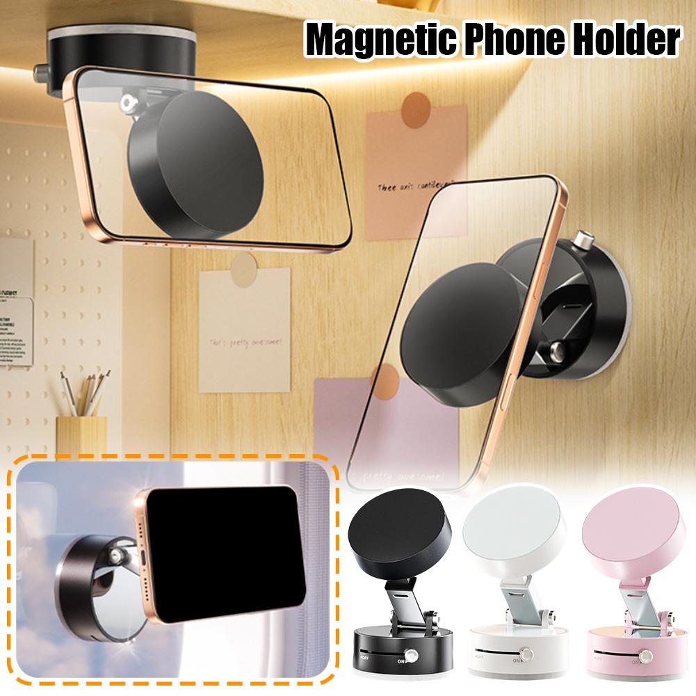 Foldable Magnetic Vacuum Car Phone Holder – Strong Suction Cup, Hands-Free Mount (Black)