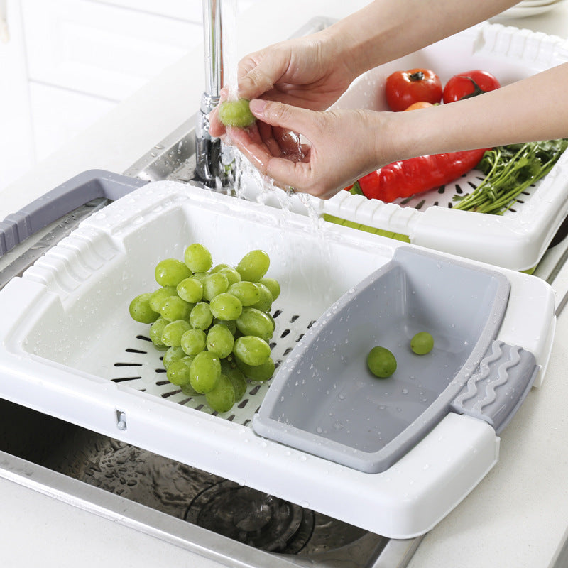 Space-Saving Over-the-Sink Colander and Dish Rack in White with Gray Accents