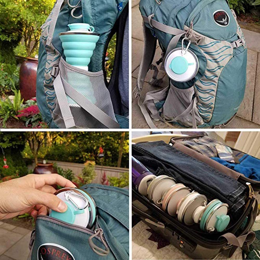 Light Blue Collapsible Silicone Water Bottle - Eco-Friendly & Space-Saving