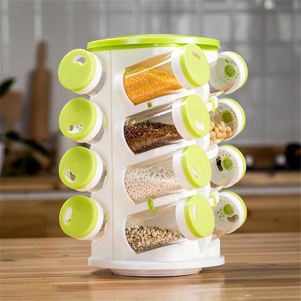 Eco-Friendly Rotating Spice Rack in White and Green