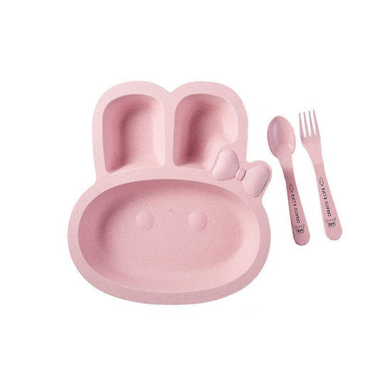 Eco-Friendly Pink Animal Divided Plate & Utensils for Kids