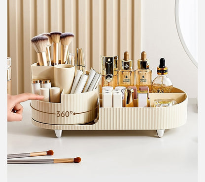 Rotating Beige Cosmetic Organizer for Effortless Beauty