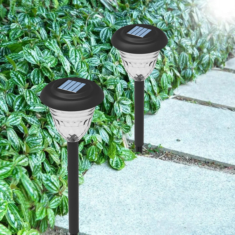 Solar-powered eco-friendly garden lights illuminating an outdoor space