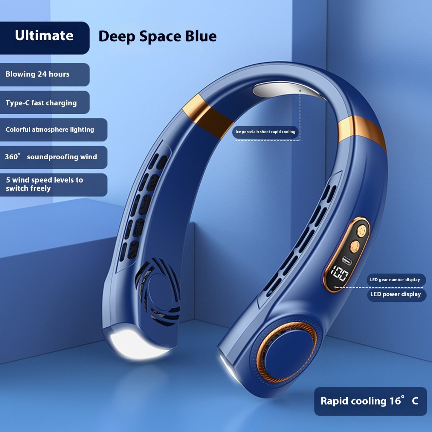 Eco-Friendly Portable Neck Fan - Hands-Free Cooling with Rechargeable Battery