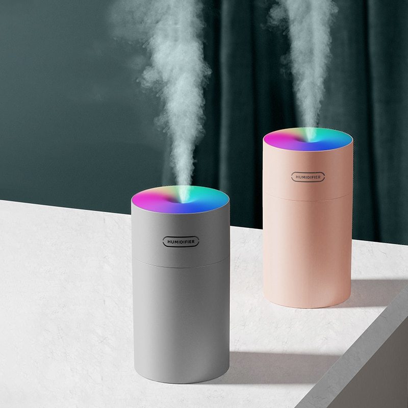 Compact Ultrasonic Humidifier in Gray and Pink