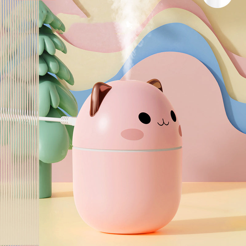Compact Egg-Shaped Humidifier with Cat Ears - 200ml, Pink & White