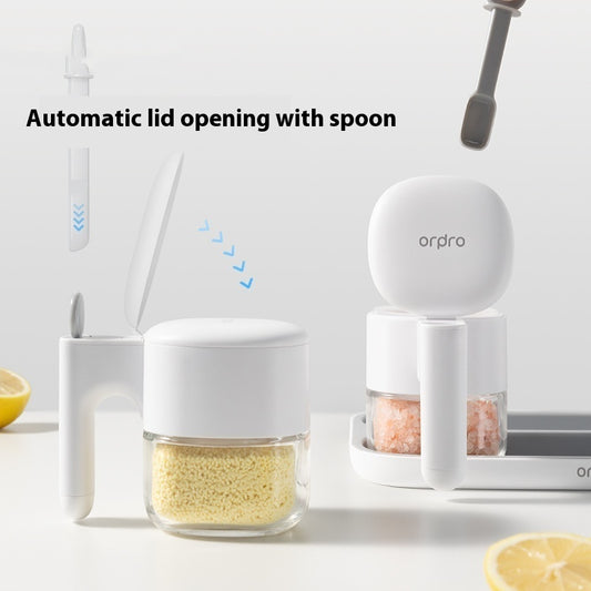 Self-Opening Seasoning Jar With Tray (White / Cream)