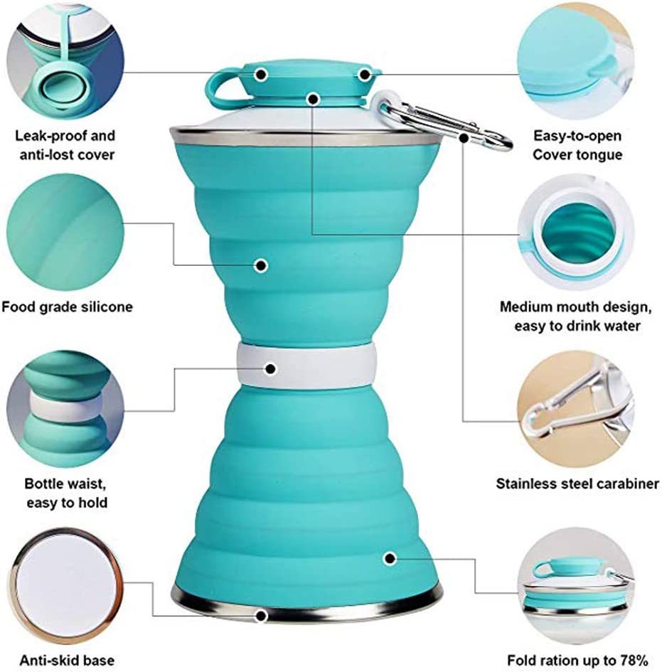 Light Blue Collapsible Silicone Water Bottle - Eco-Friendly & Space-Saving