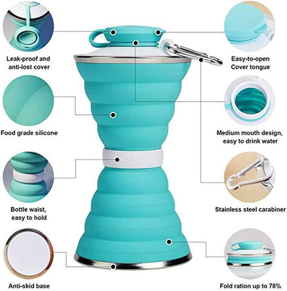 Light Blue Collapsible Silicone Water Bottle - Eco-Friendly & Space-Saving