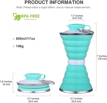 Light Blue Collapsible Silicone Water Bottle - Eco-Friendly & Space-Saving