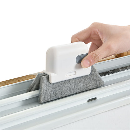 Eco-Friendly Window Track Cleaning Brush with White Handle and Gray Triangular Pad