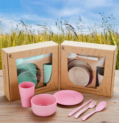 Eco-Friendly Biodegradable Dinnerware Set in Pink and Green