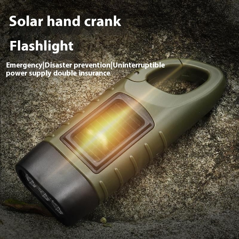 Solar Hand Crank Flashlight in Olive Green with Black Accents