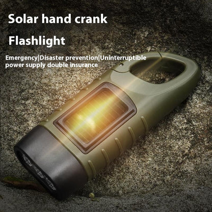 Solar Hand Crank Flashlight in Olive Green with Black Accents