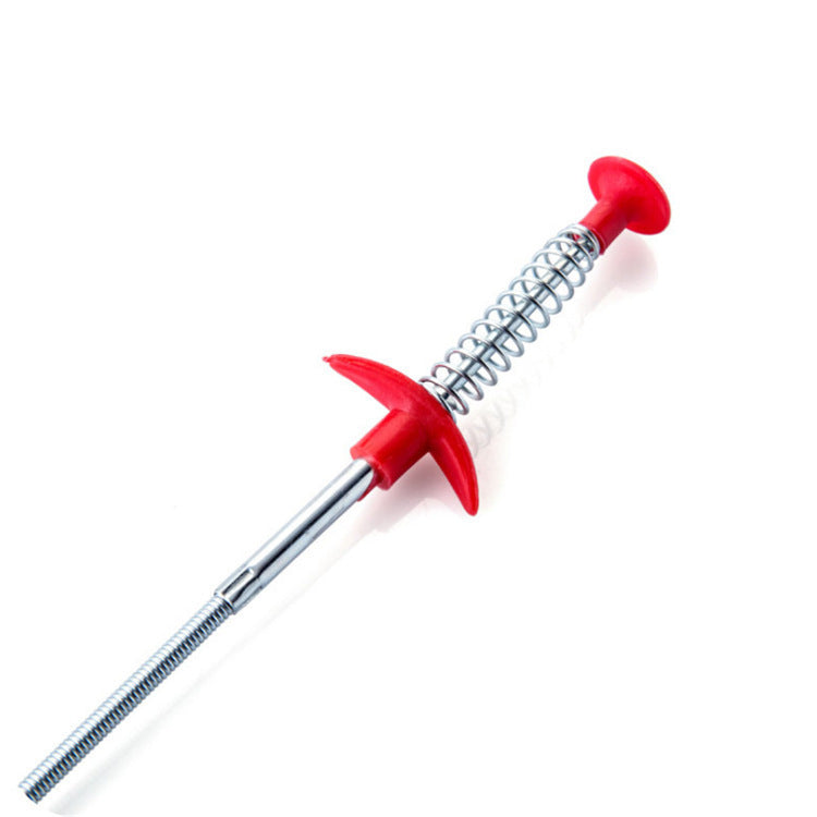 Eco-Friendly Drain Clog Remover Tool - Metal Shaft, Red Handle, 60cm
