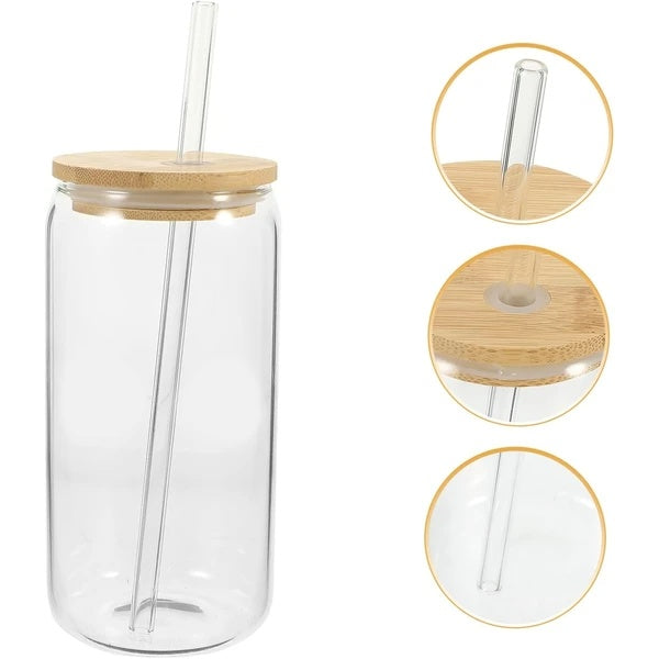 Eco-Friendly Glass Cup with Bamboo Lid & Straw