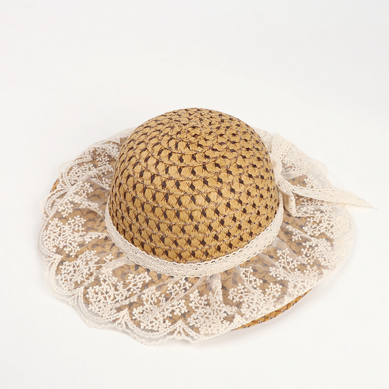 Natural Wide-Brimmed Sun Hat with Eco-Friendly Lace Trim