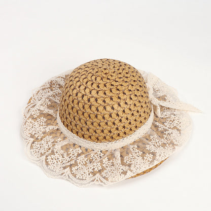 Natural Wide-Brimmed Sun Hat with Eco-Friendly Lace Trim