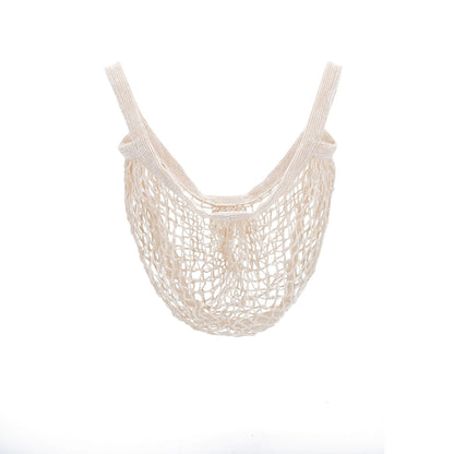 Eco-Friendly Reusable Mesh Shopping Bag - Natural Beige Cotton