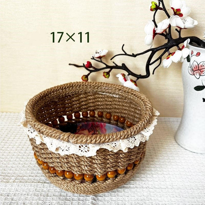 Eco-Friendly Jute Decorative Basket with Lace Trim