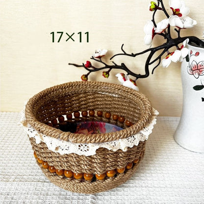 Eco-Friendly Jute Decorative Basket with Lace Trim