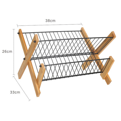 Eco-Friendly Bamboo & Metal Dish Drying Rack - Sustainable Kitchen Organizer