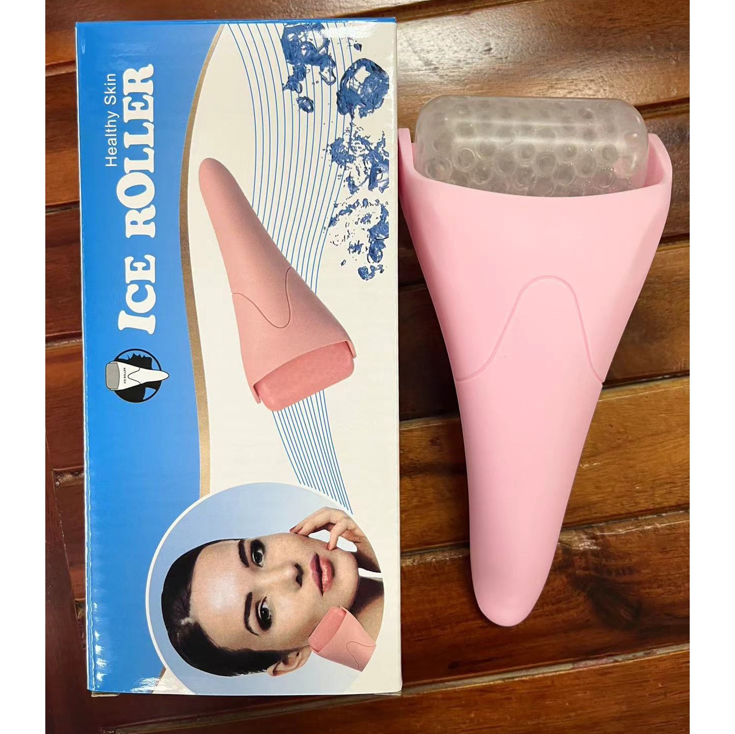 Pink Ergonomic Facial Ice Roller for Skincare and Wellness