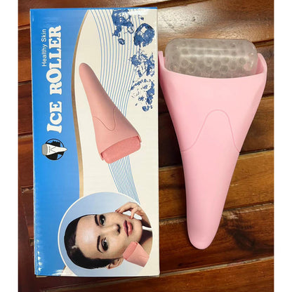 Pink Ergonomic Facial Ice Roller for Skincare and Wellness