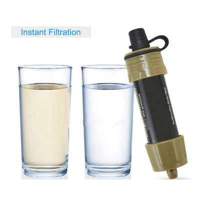 Portable water filter in black and olive green for instant clean water