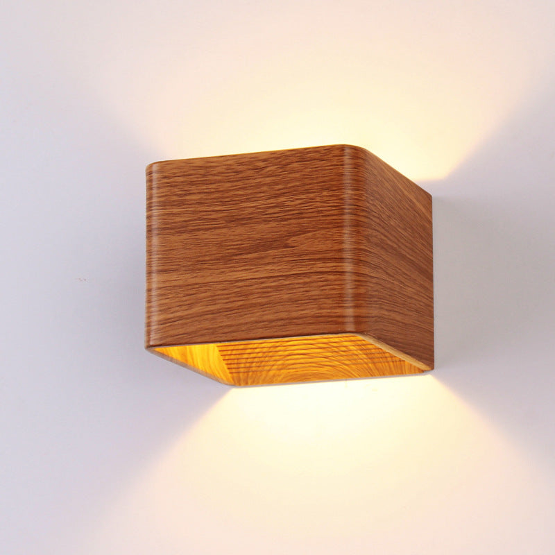 Eco-Friendly Wood Grain Wall Light Fixture - Square Minimalist Design