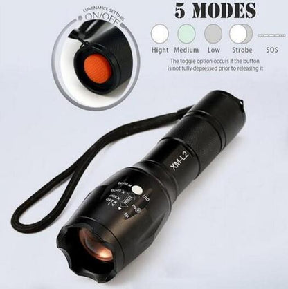 Tactical 5000 Lumens Rechargeable LED Zoom Flashlight